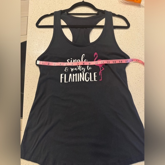 Adult Small ‘Single and Ready to Flamingle” Graphic Tank Top in Black - Picture 5 of 6